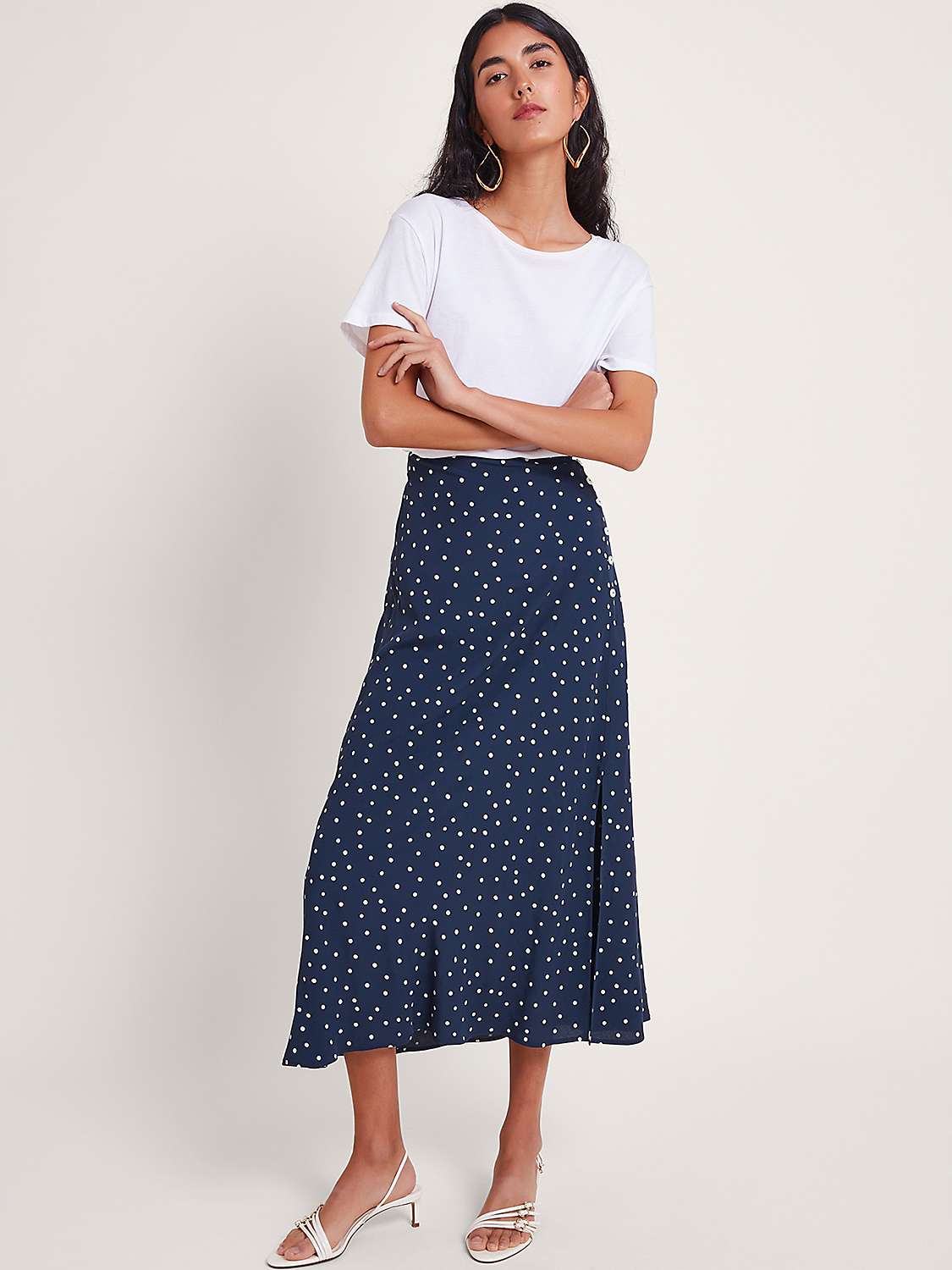 Buy Monsoon Shiloh Spot Maxi Skirt, Navy Online at johnlewis.com