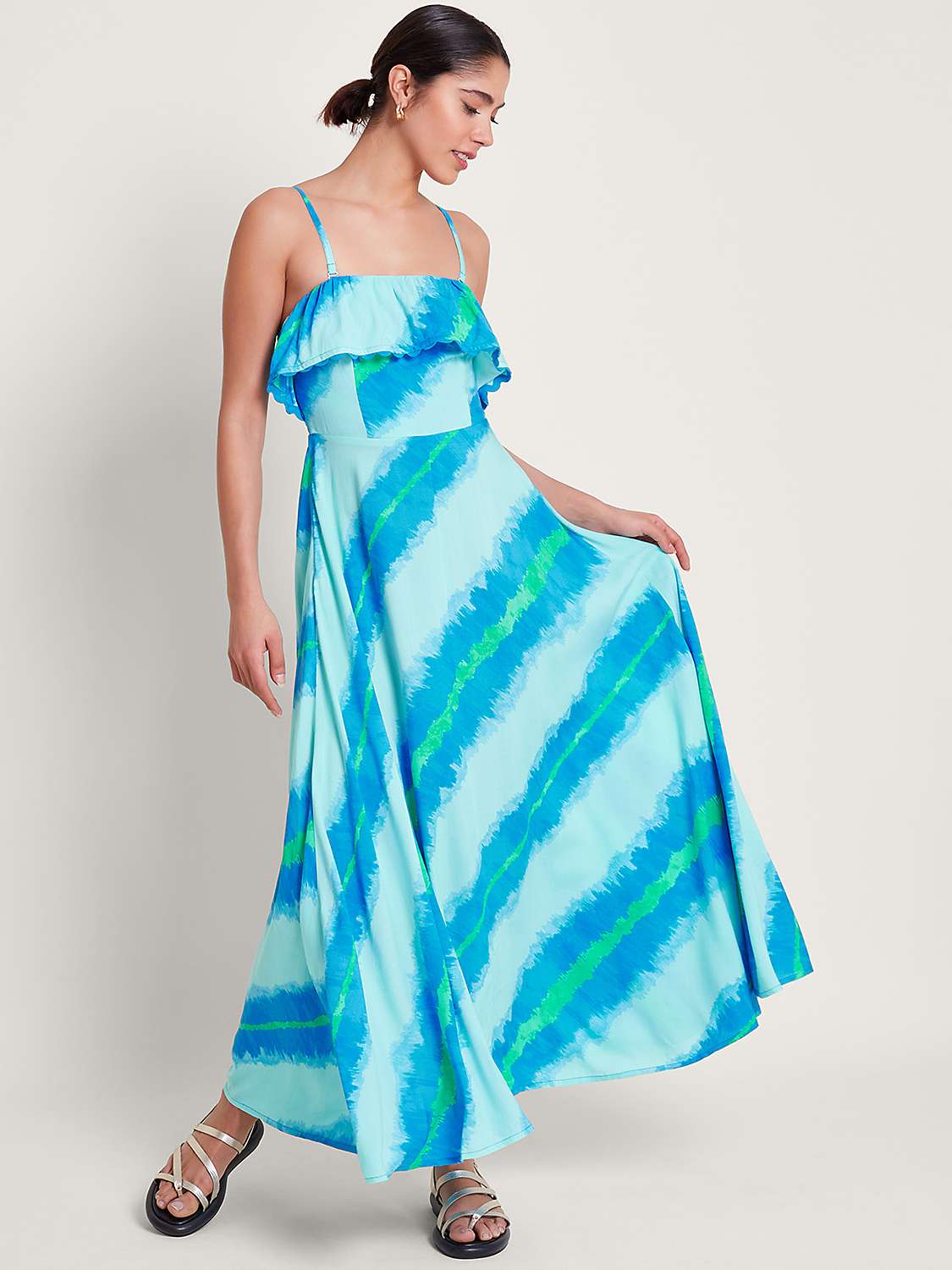 Buy Monsoon Zifia Bandeau Frill Maxi Dress, Blue/Multi Online at johnlewis.com