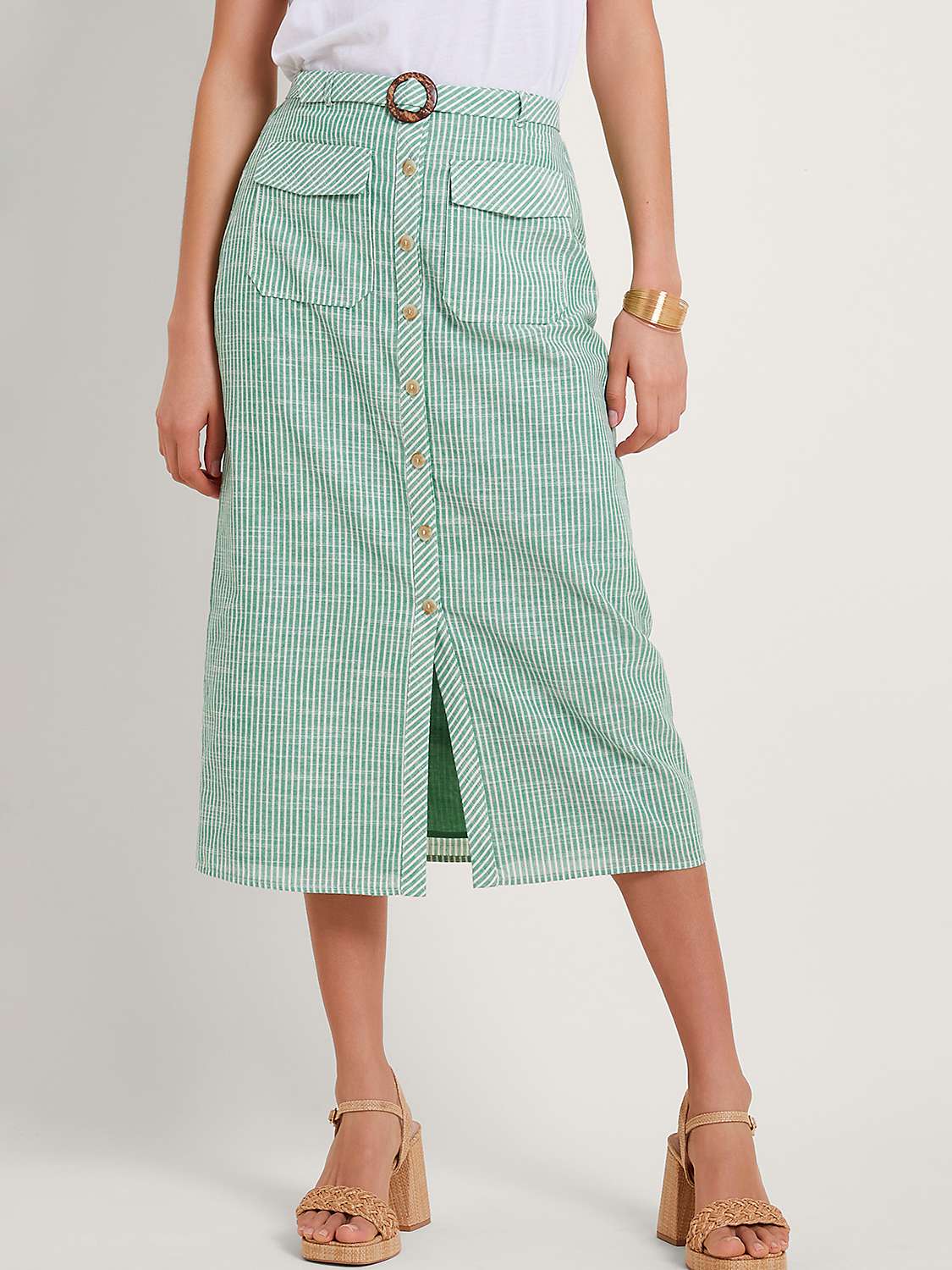 Buy Monsoon Athena Button Down Midi Skirt, Green Online at johnlewis.com