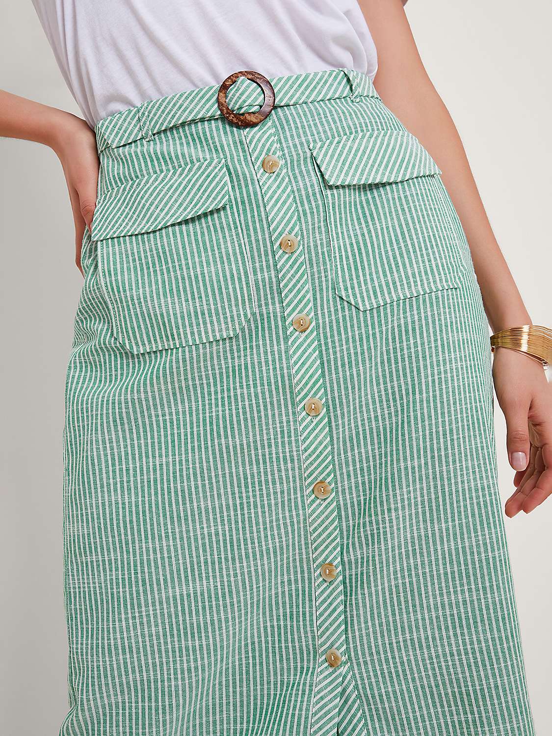 Buy Monsoon Athena Button Down Midi Skirt, Green Online at johnlewis.com