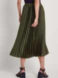 Monsoon Evelyn Pleated Midi Skirt, Khaki