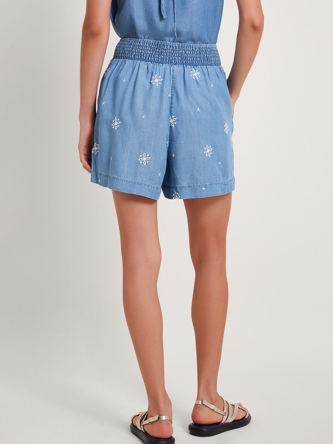 Monsoon Lyrica Embroidered Shorts, Denim Blue, S
