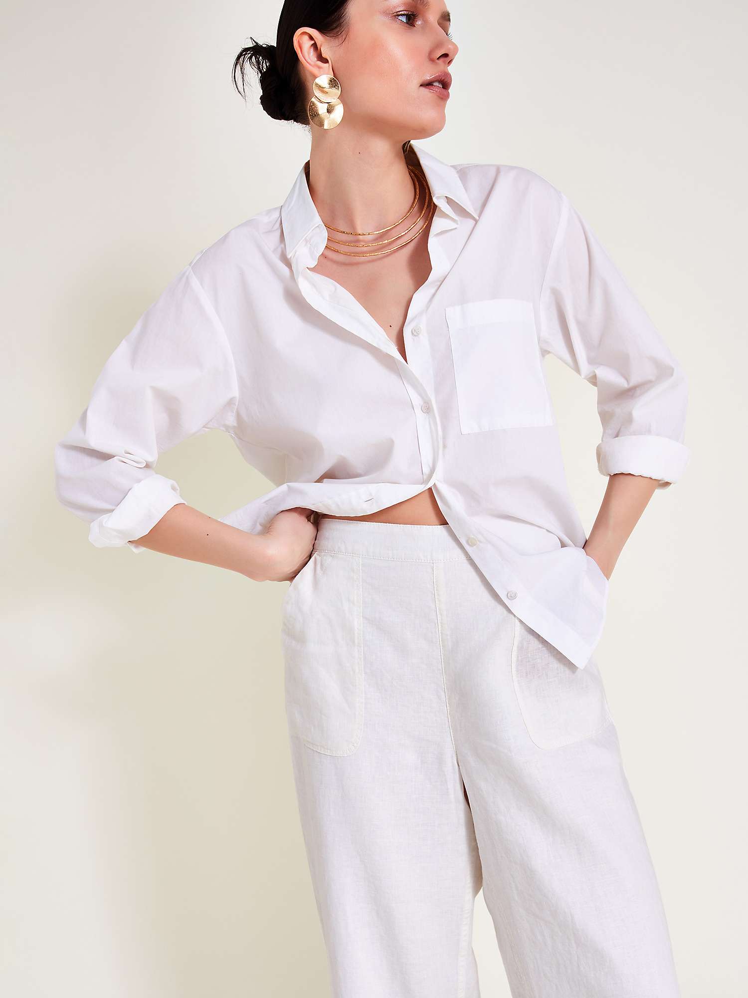 Buy Monsoon Parker Linen Trousers, White Online at johnlewis.com