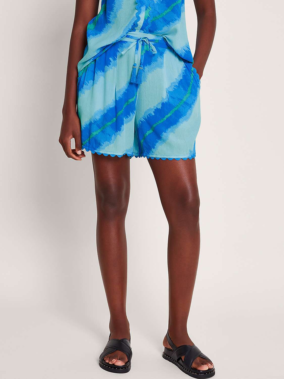Buy Monsoon Zifia Scallop Hem Shorts, Blue/Multi Online at johnlewis.com