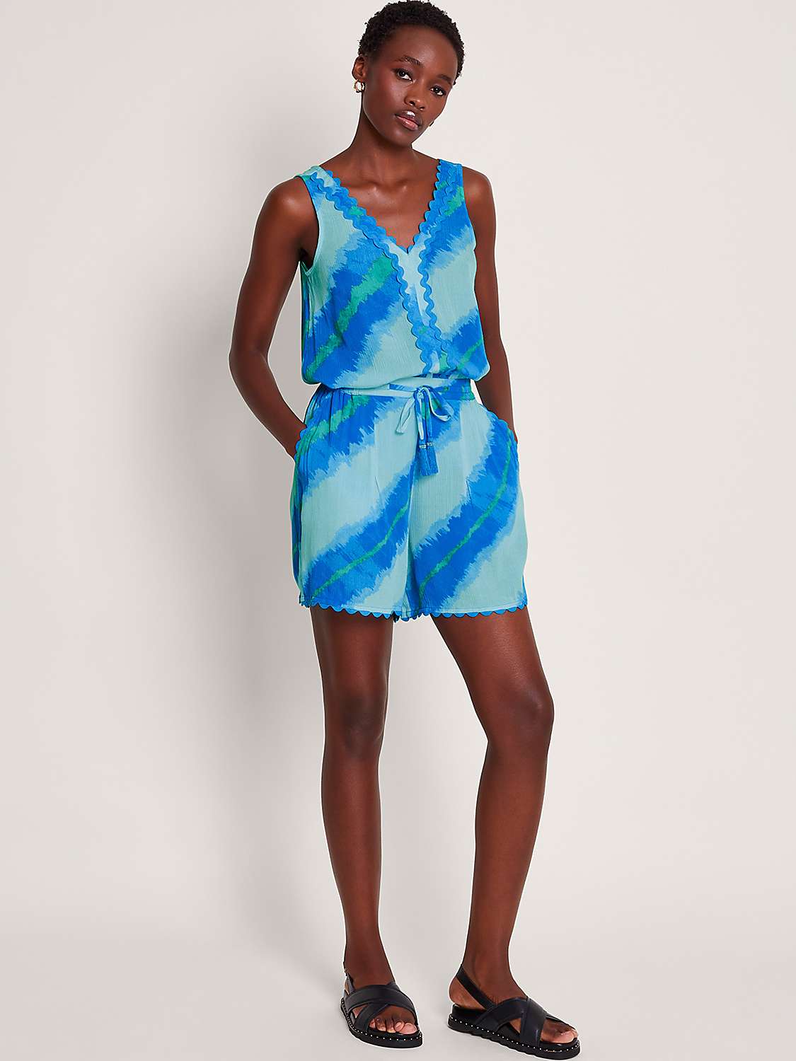 Buy Monsoon Zifia Scallop Hem Shorts, Blue/Multi Online at johnlewis.com