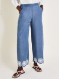 Monsoon Talia Embroidered Trousers, Denim Blue