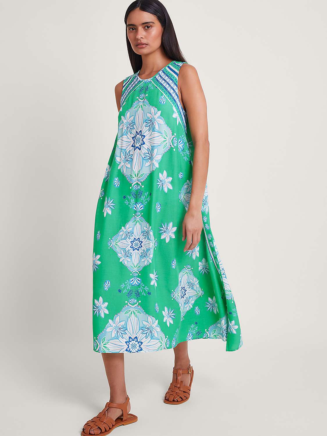 Buy Monsoon Louise Scarf Print Midi Dress, Green/Turquoise Online at johnlewis.com
