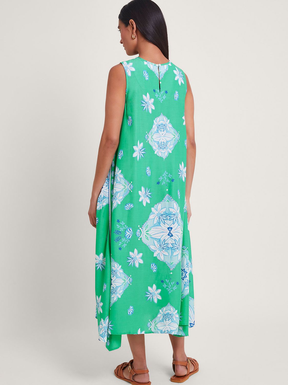 Monsoon Louise Scarf Print Midi Dress, Green/Turquoise, S