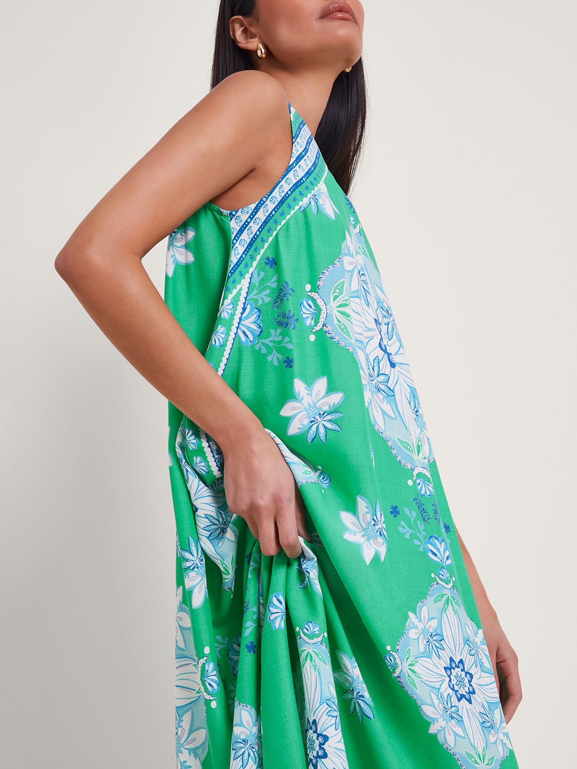 Monsoon Louise Scarf Print Midi Dress, Green/Turquoise, S