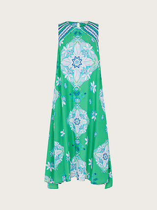 Monsoon Louise Scarf Print Midi Dress, Green/Turquoise