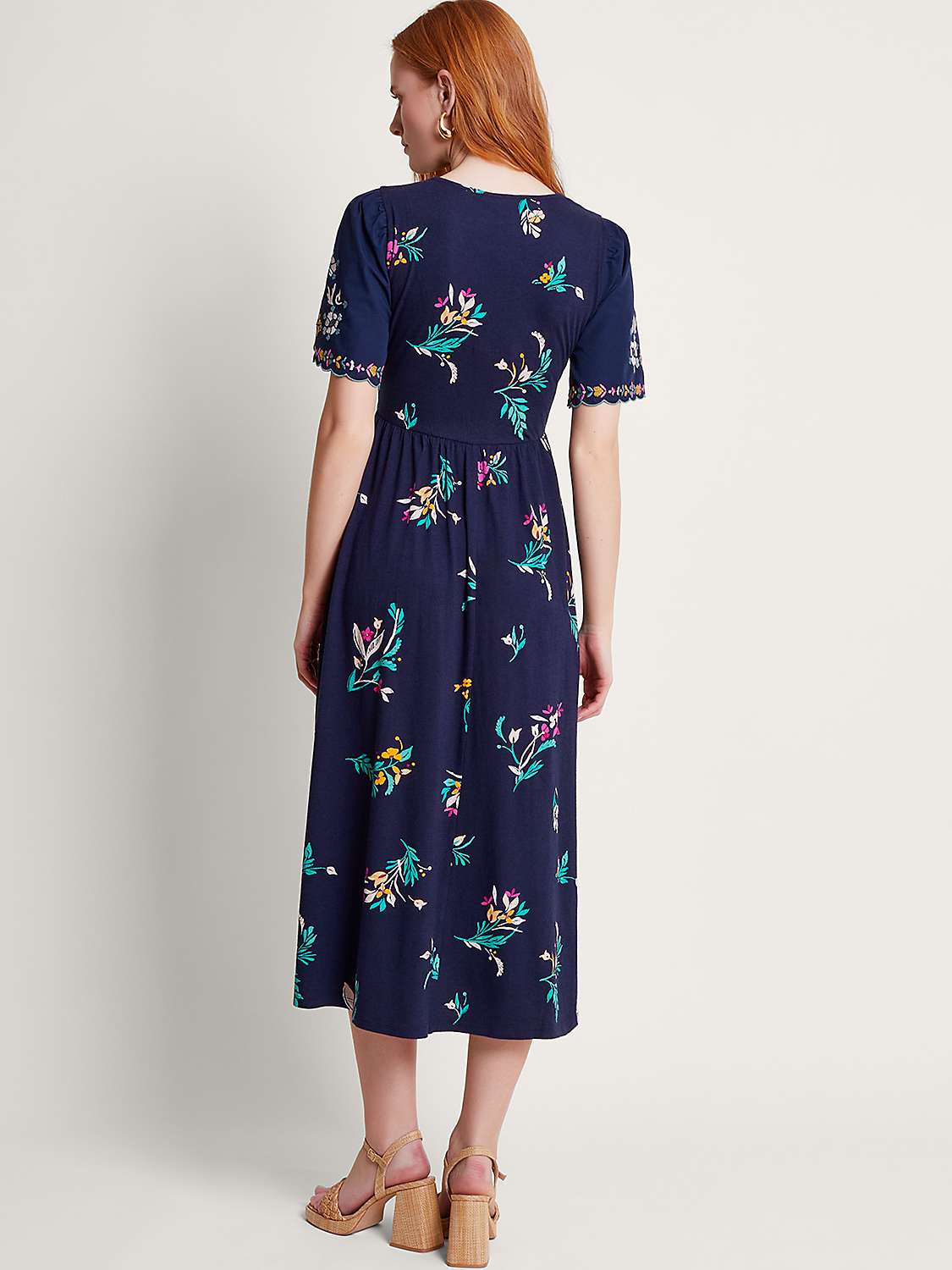 Buy Monsoon Maya Floral Embroidery Tea Dress, Navy Online at johnlewis.com