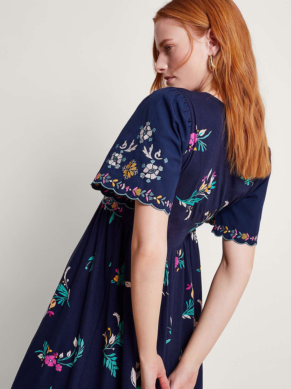Buy Monsoon Maya Floral Embroidery Tea Dress, Navy Online at johnlewis.com