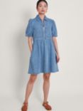 Monsoon Adeena Zip Neck Short Dress, Denim Blue