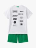 Benetton Kids' Logo T-Shirt & Shorts Set, Optical White/Green