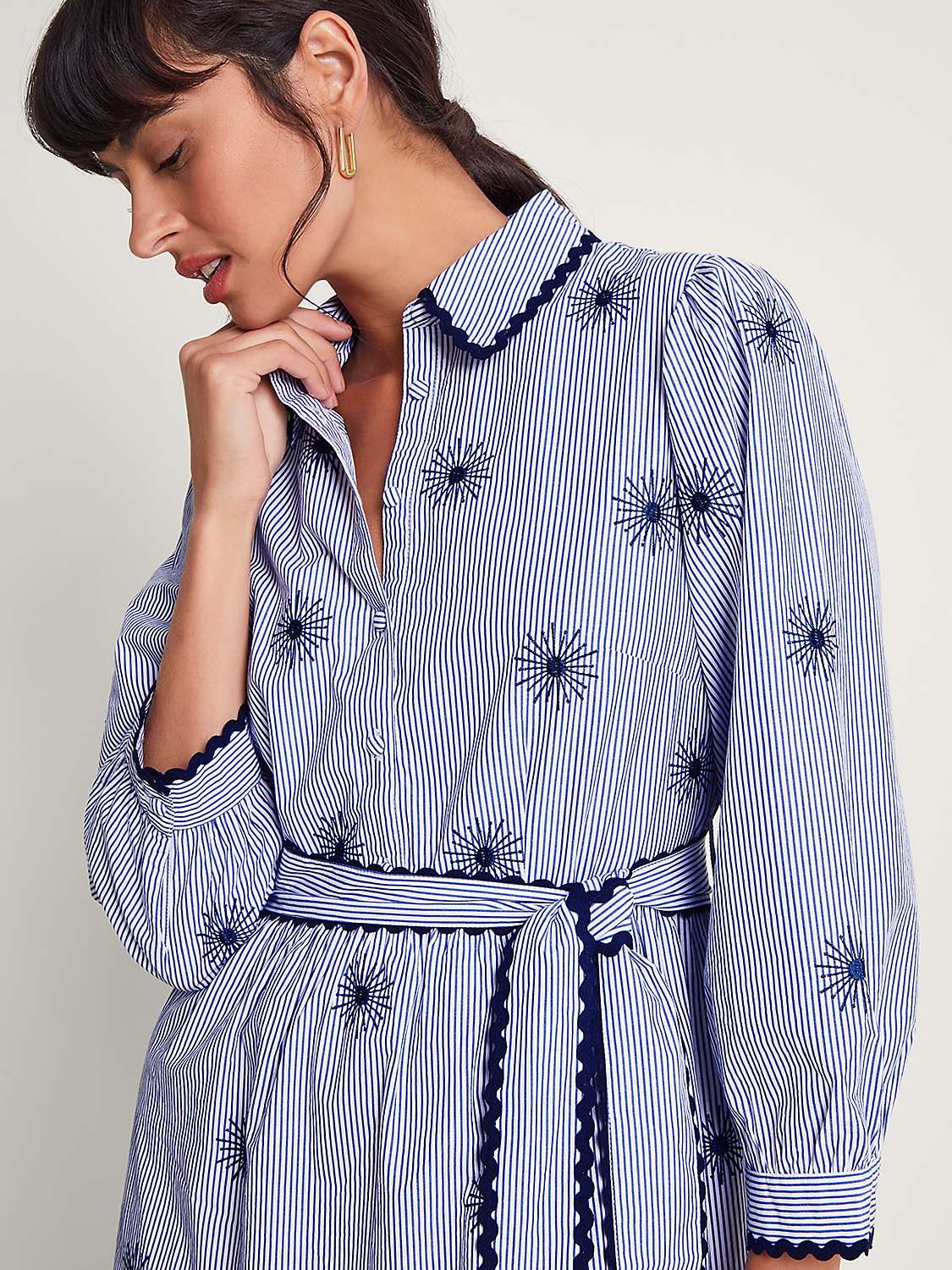 Buy Monsoon Adira Embroidered Midi Tiered Shirt Dress, Navy Online at johnlewis.com