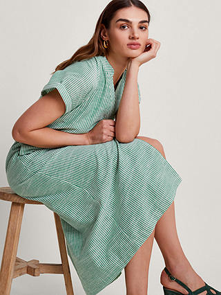 Monsoon Athena Stripe Midi Dress, Green