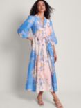 Monsoon Adela Floral Shirt Midi Dress, Blue/Multi, Blue/Multi