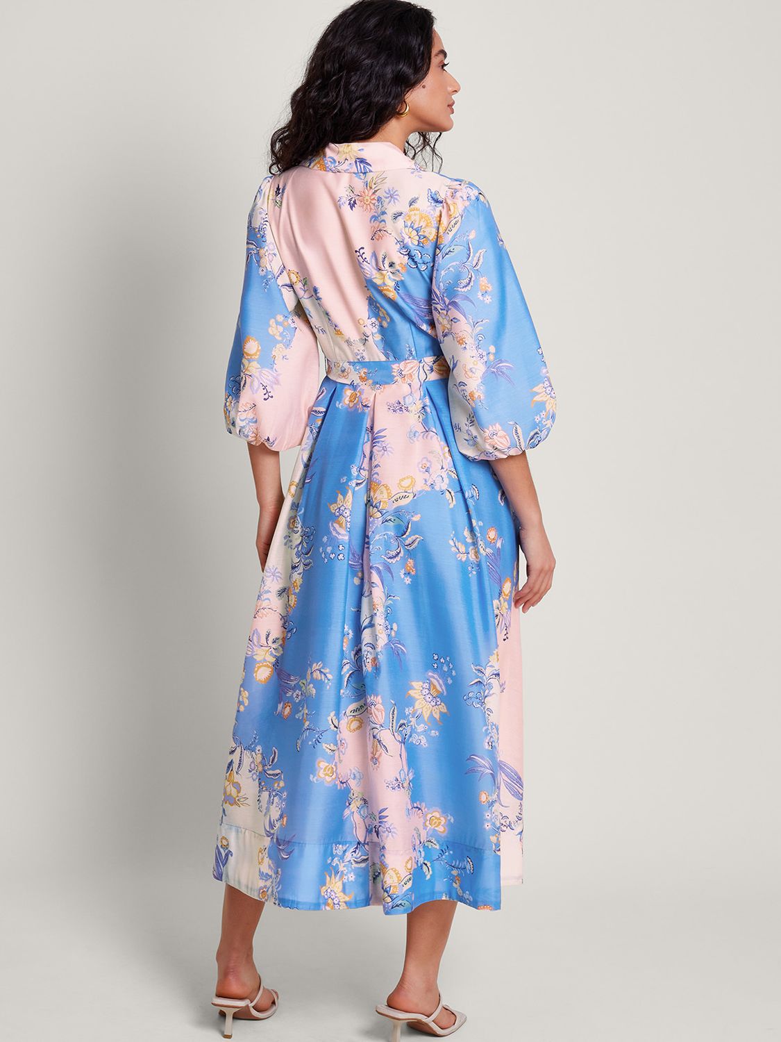 Monsoon Adela Floral Shirt Midi Dress, Blue/Multi, 8