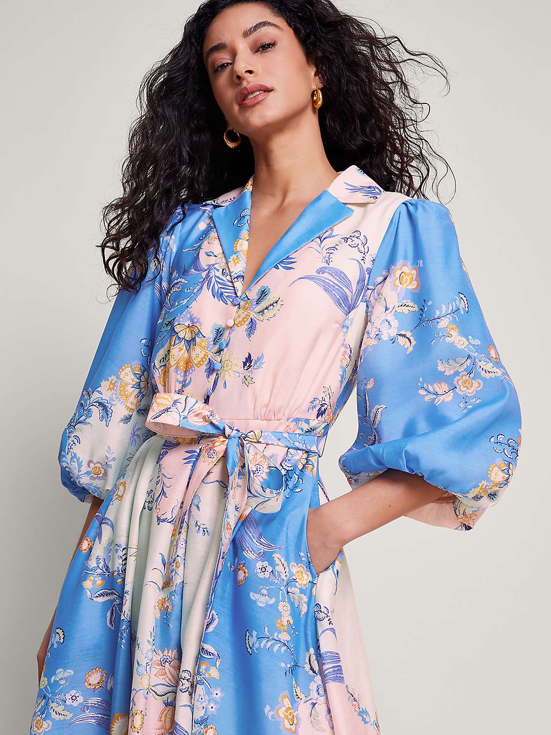 Buy Monsoon Adela Floral Shirt Midi Dress, Blue/Multi Online at johnlewis.com