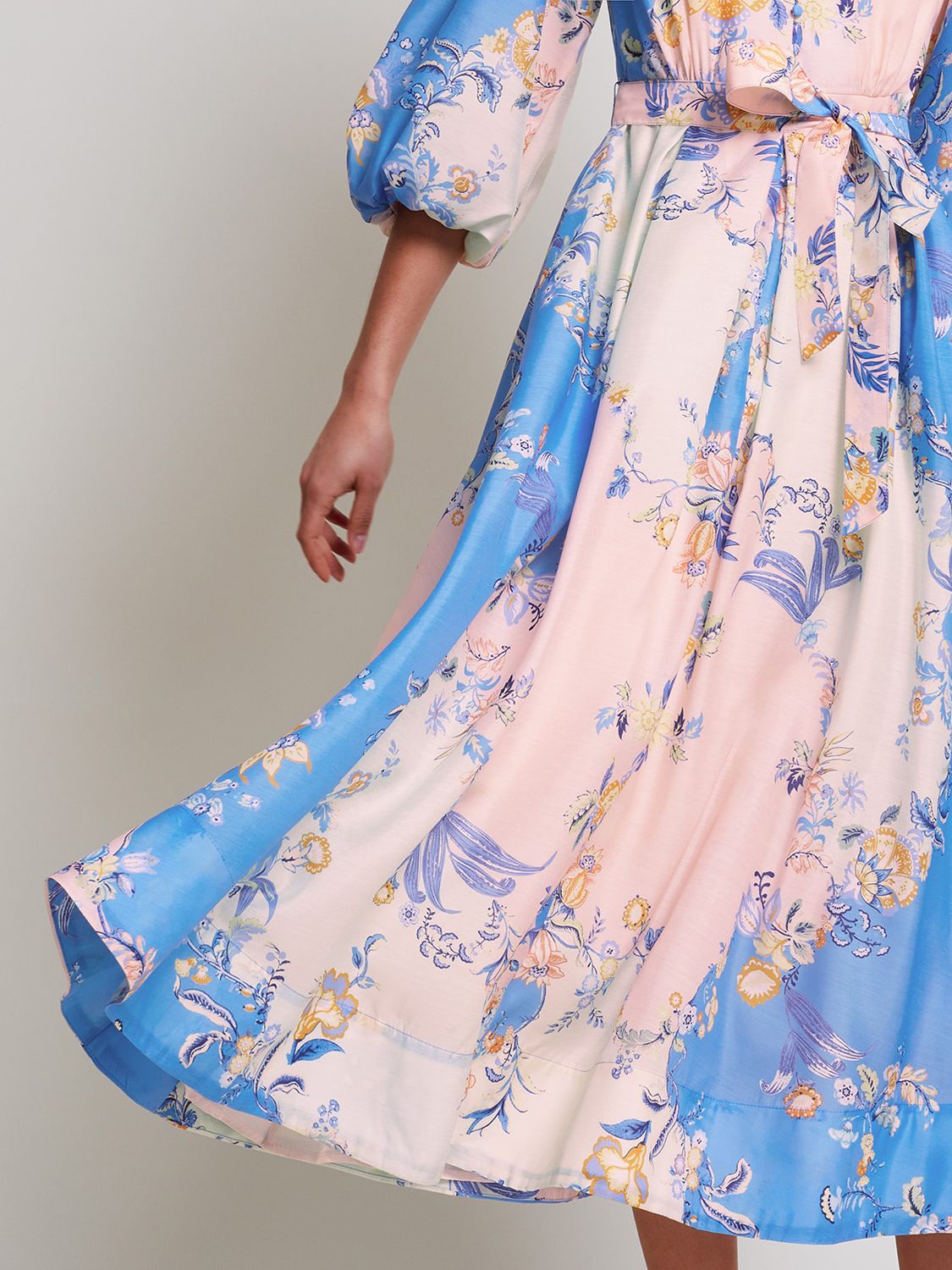 Monsoon Adela Floral Shirt Midi Dress, Blue/Multi, 8