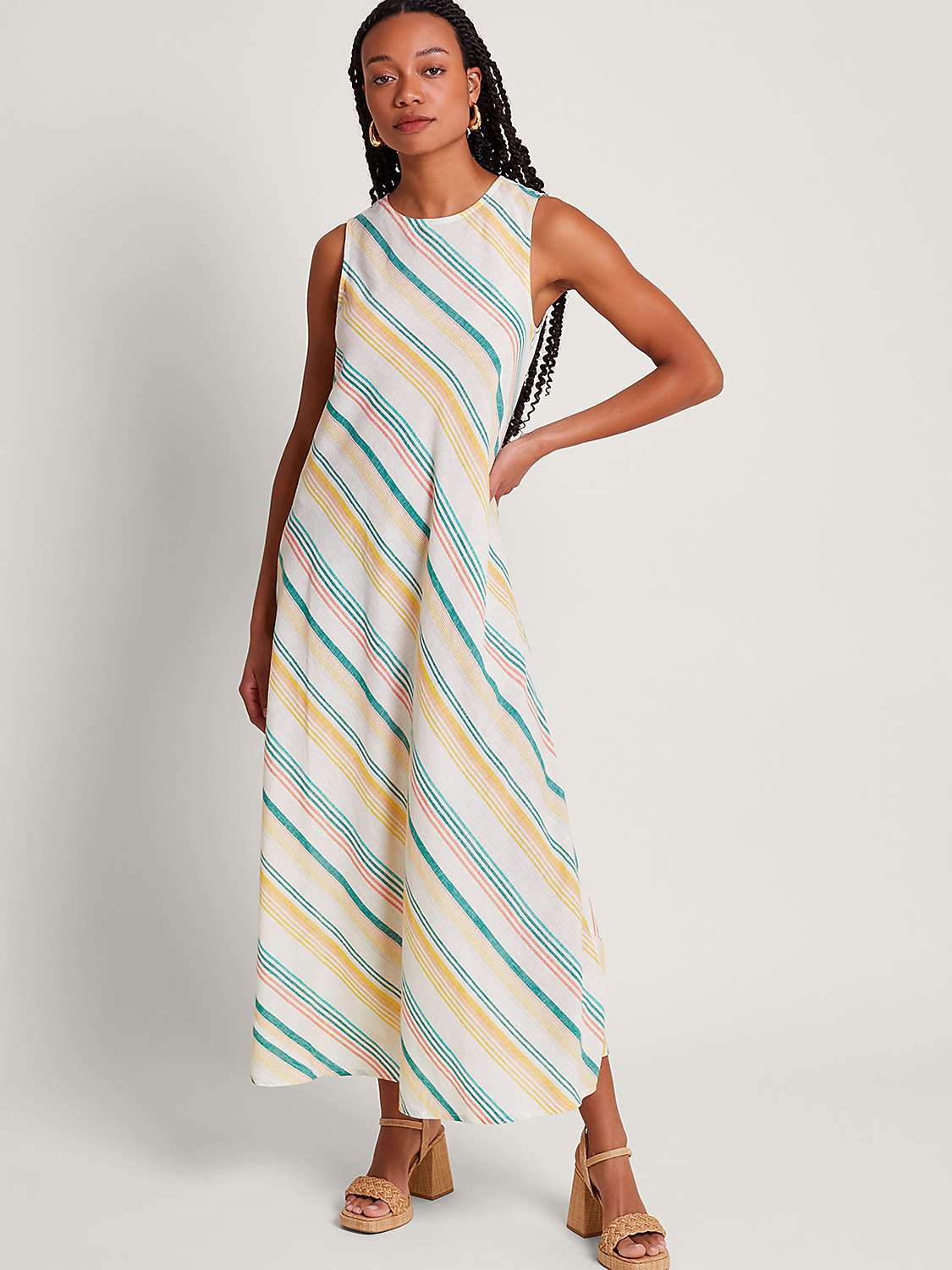 Buy Monsoon Aubree Diagonal Stripe Linen Blend Maxi Dress, White/Multi Online at johnlewis.com