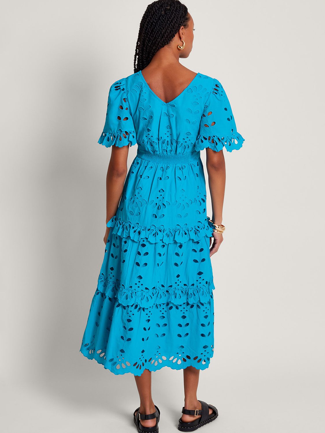 Monsoon Beatrice Broderie Midi Dress, Turquoise, S