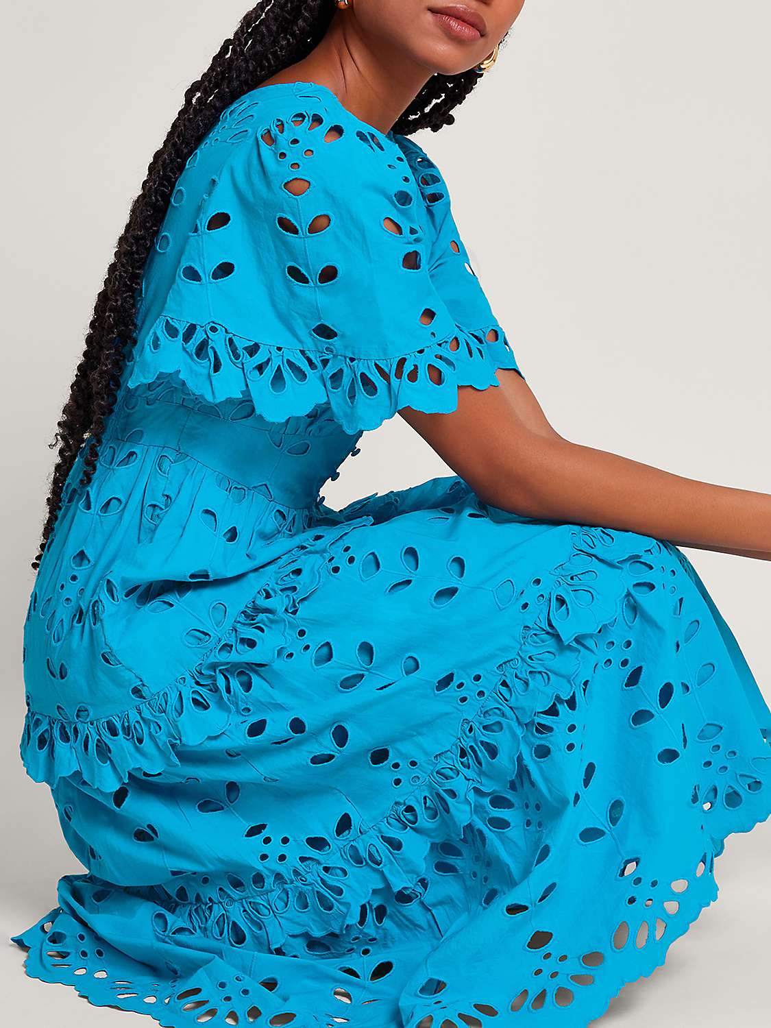 Buy Monsoon Beatrice Broderie Midi Dress, Turquoise Online at johnlewis.com