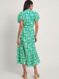 Monsoon Dario Novelty Print Pleat Yoke Midi Dress, Green