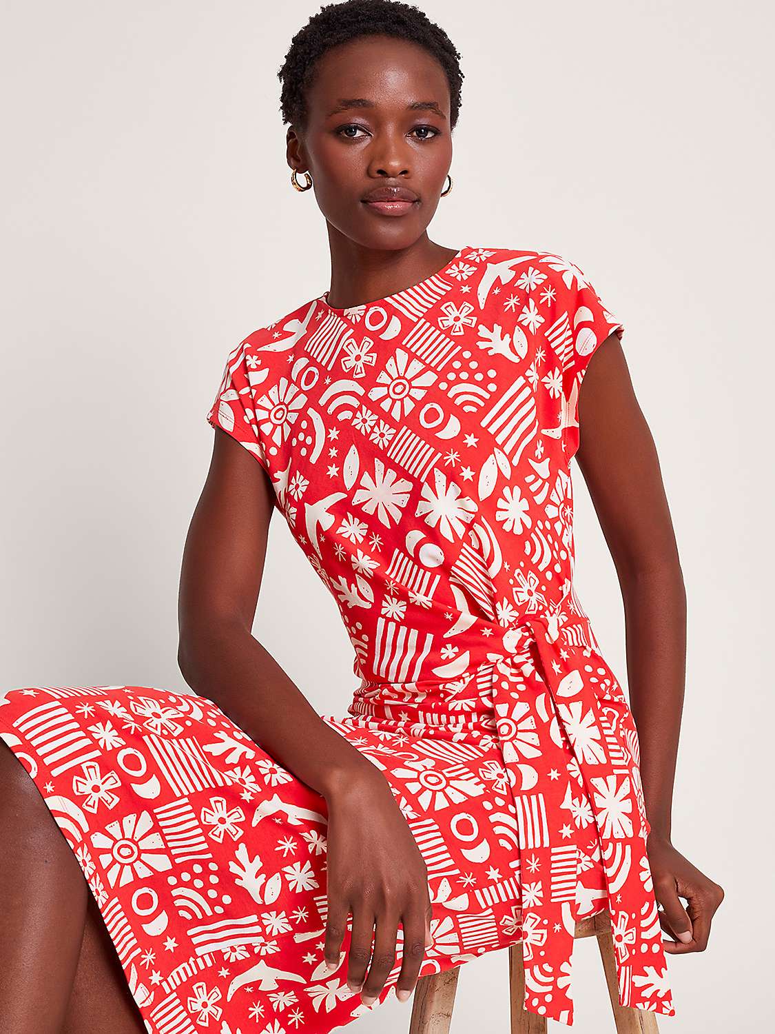 Buy Monsoon Dario Tie Side Knee Length Dress, Red Online at johnlewis.com