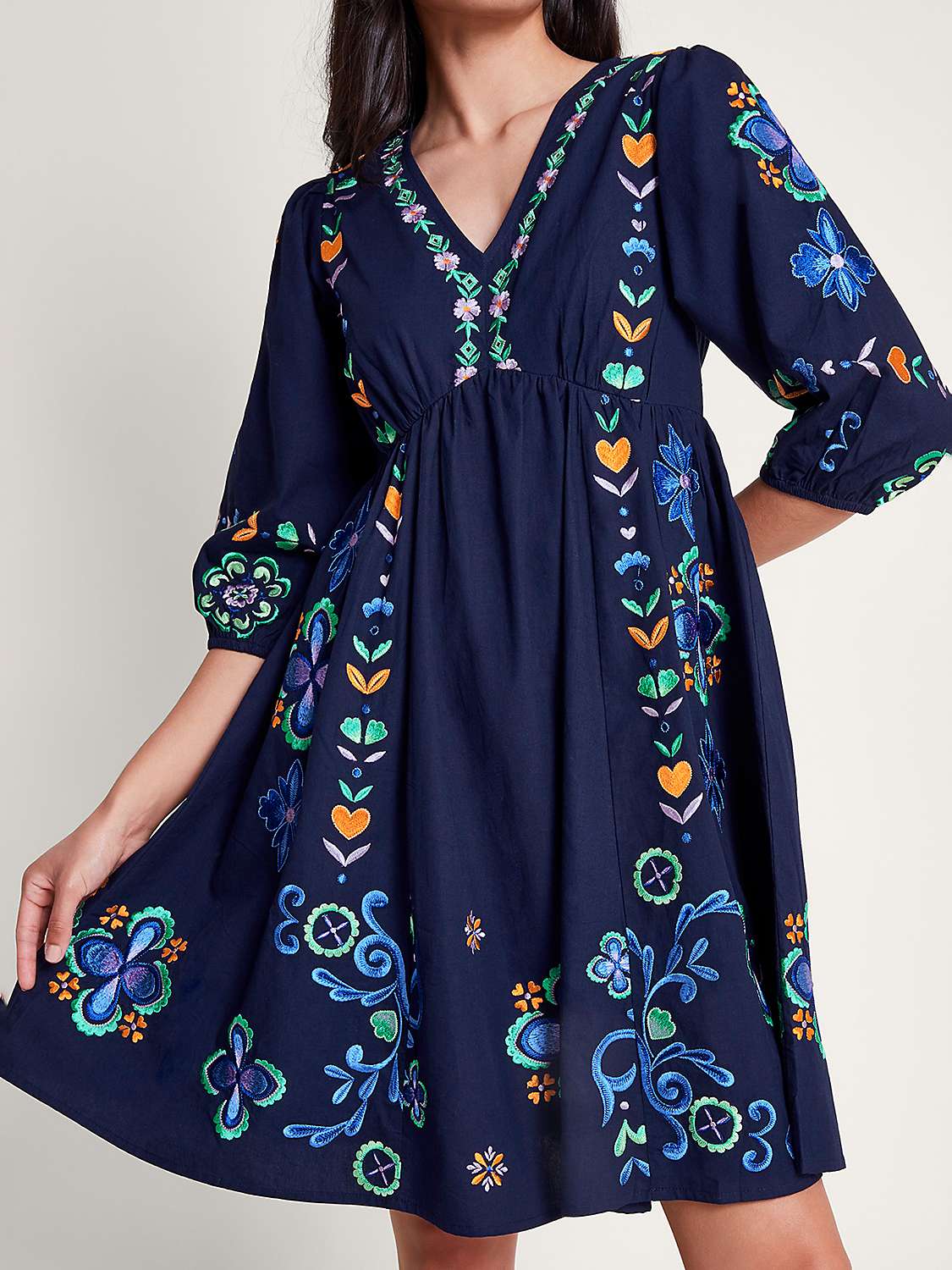 Buy Monsoon Eden Embroidered Mini Dress, Navy Online at johnlewis.com