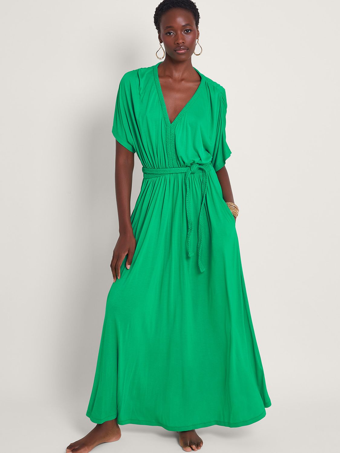 Monsoon Everly Maxi Jersey Dress, Green, S