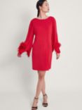 Monsoon Feather Trim Tunic Dress, Red, Red