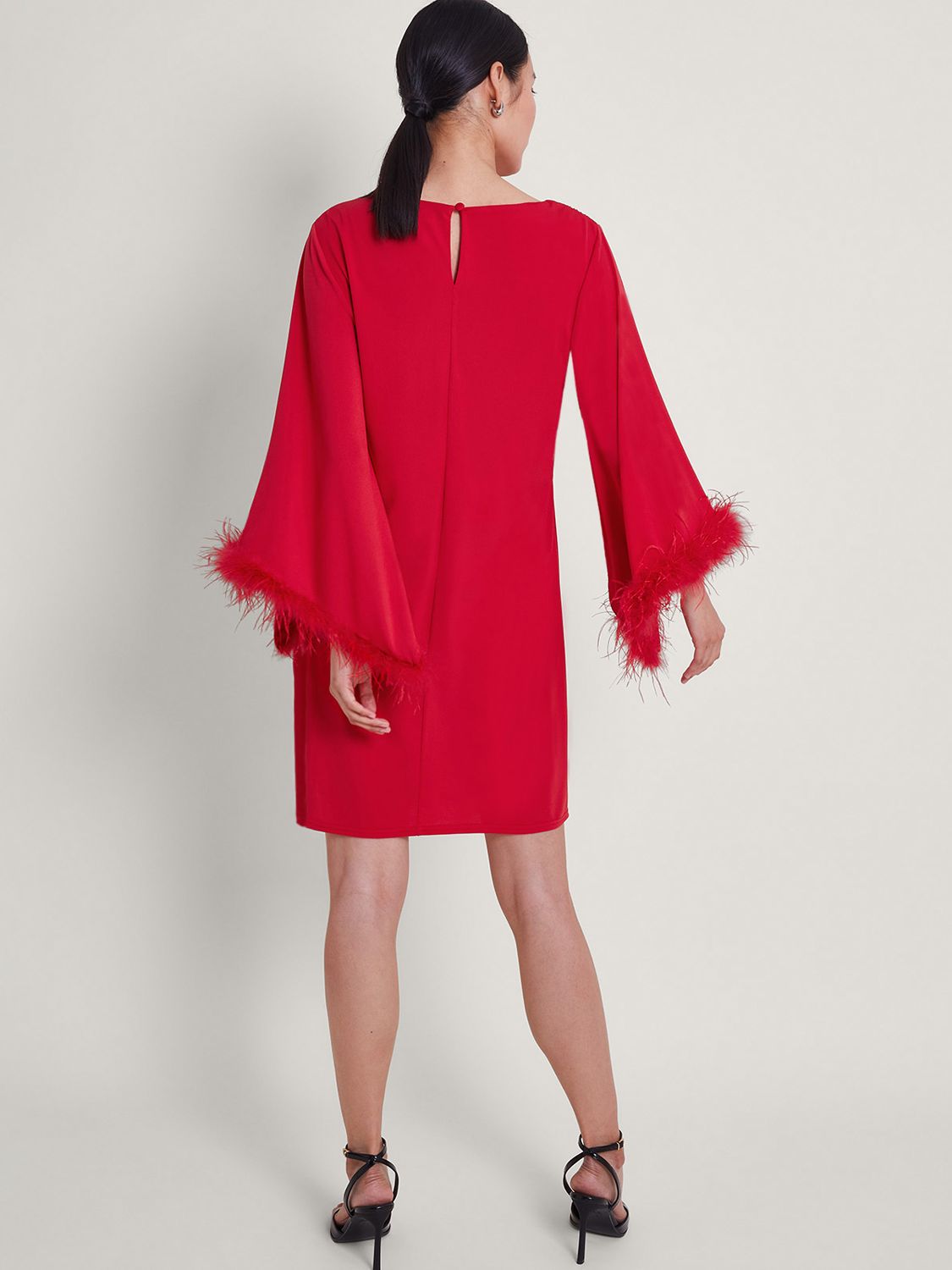 Buy Monsoon Feather Trim Tunic Dress, Red Online at johnlewis.com