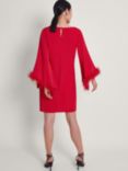 Monsoon Feather Trim Tunic Dress, Red, Red