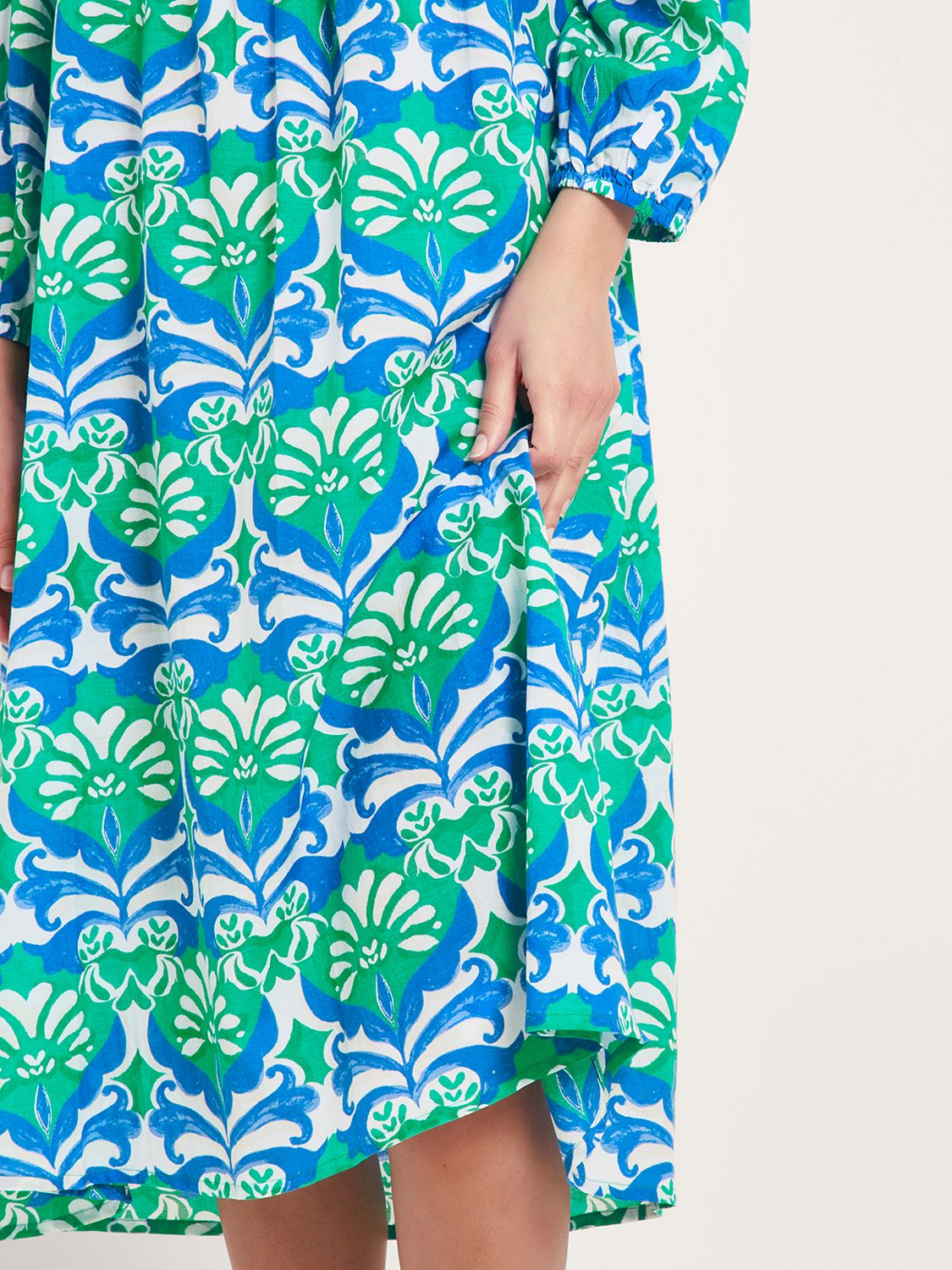 Monsoon Leona Printed Midi Dress, Green, S