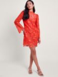Monsoon Lila Guipure Lace High Neck Mini Dress, Orange