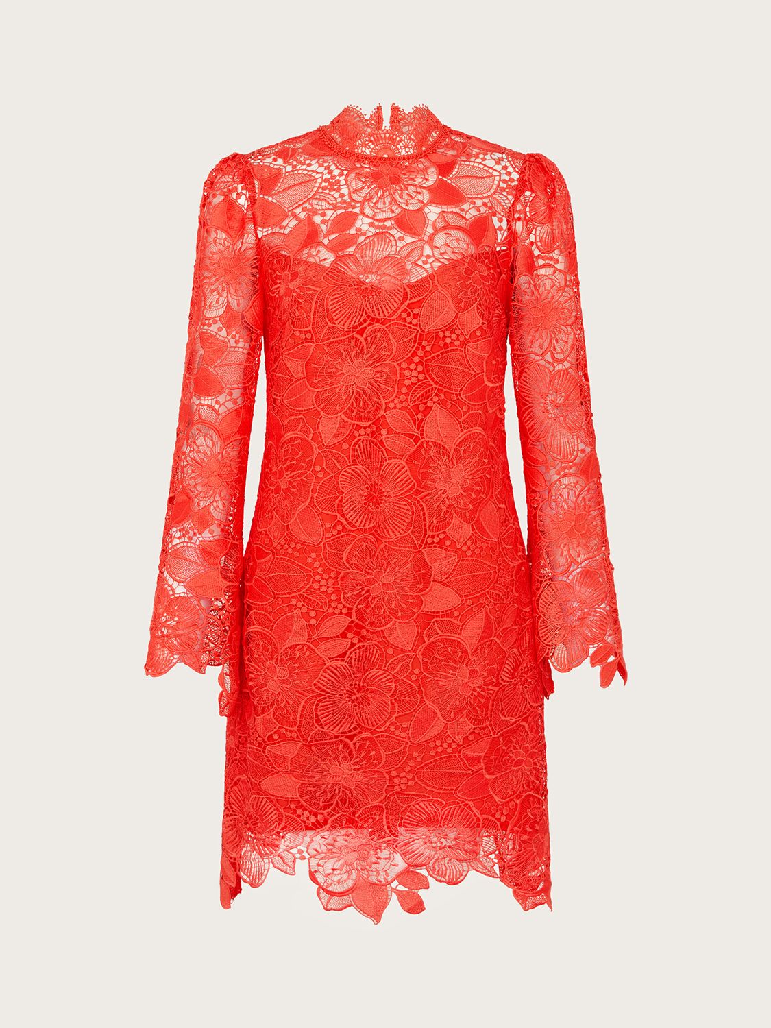 Monsoon Lila Guipure Lace High Neck Mini Dress, Orange, 20