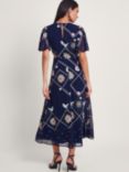 Monsoon Nella Embroidered Midi Tea Dress, Navy/Multi