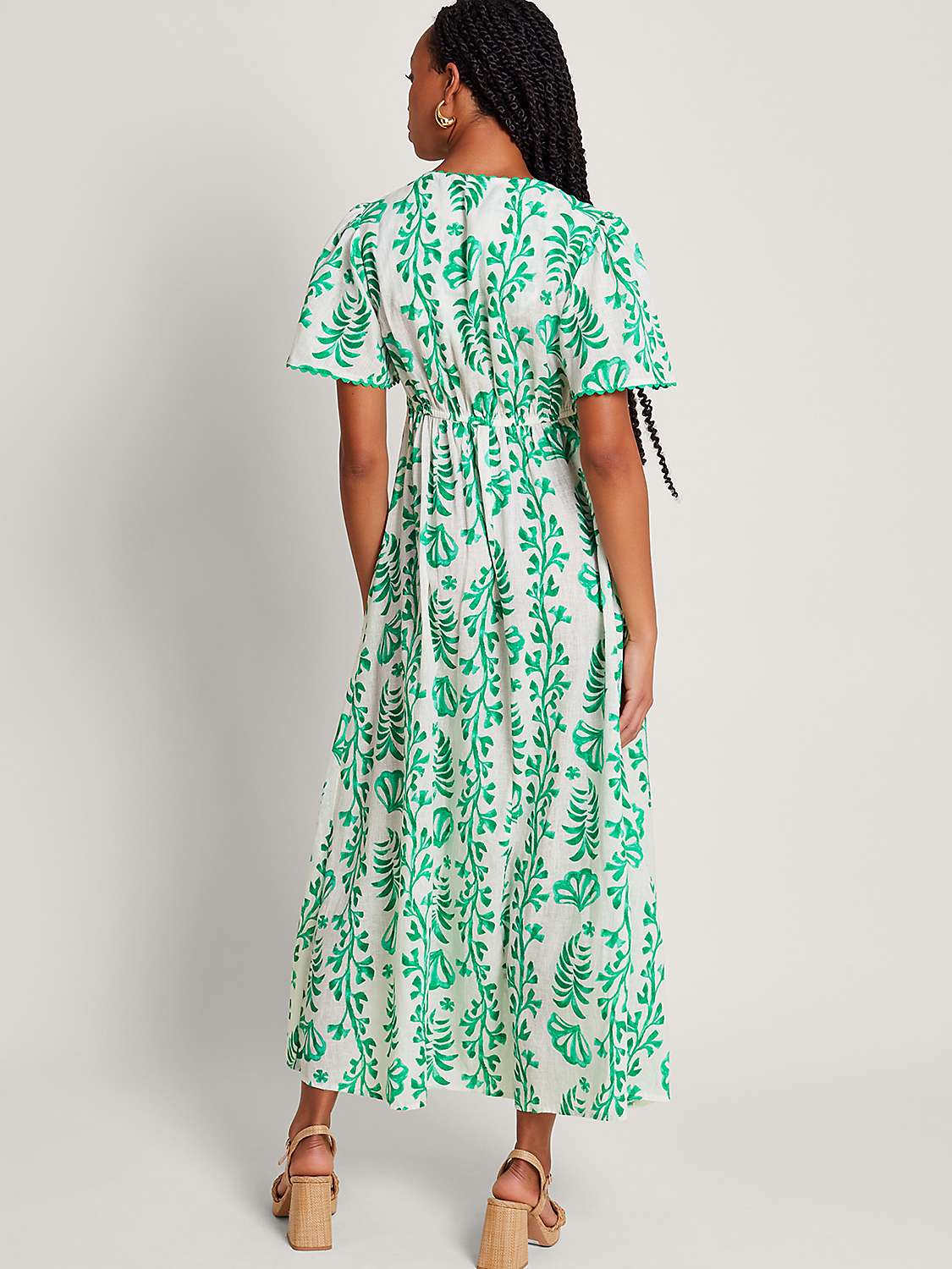Buy Monsoon Lani Linen Blend Button Down Maxi Dress, Ivory/Green Online at johnlewis.com