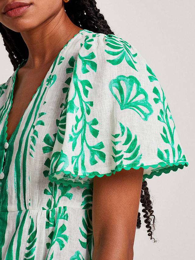 Monsoon Lani Linen Blend Button Down Maxi Dress, Ivory/Green