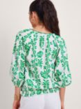 Monsoon Lani Leaf Print Bubble Hem Blouse, Green/Ivory