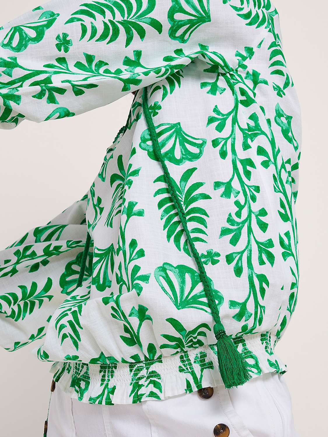 Buy Monsoon Lani Leaf Print Bubble Hem Blouse, Green/Ivory Online at johnlewis.com