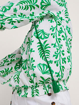 Monsoon Lani Leaf Print Bubble Hem Blouse, Green/Ivory