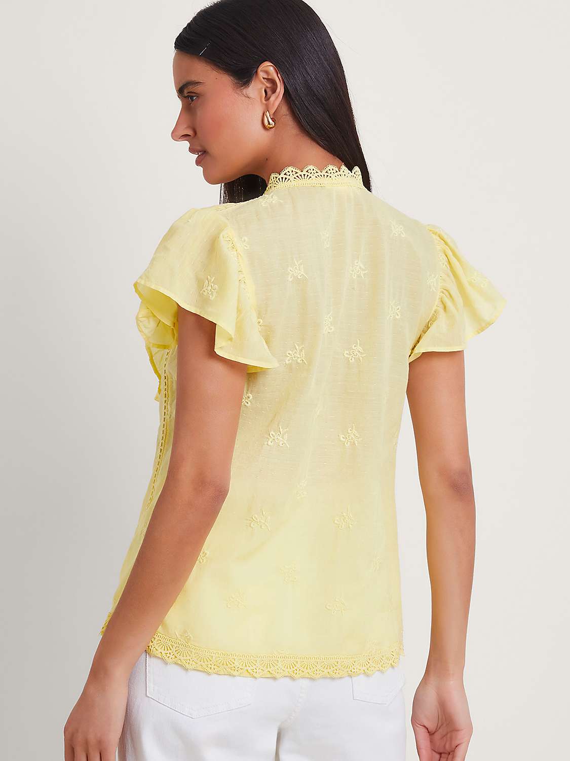 Buy Monsoon Rue Ruffle Embroidered Blouse, Lemon Online at johnlewis.com
