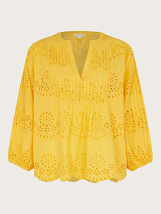 Monsoon Serena Broderie Top, Yellow