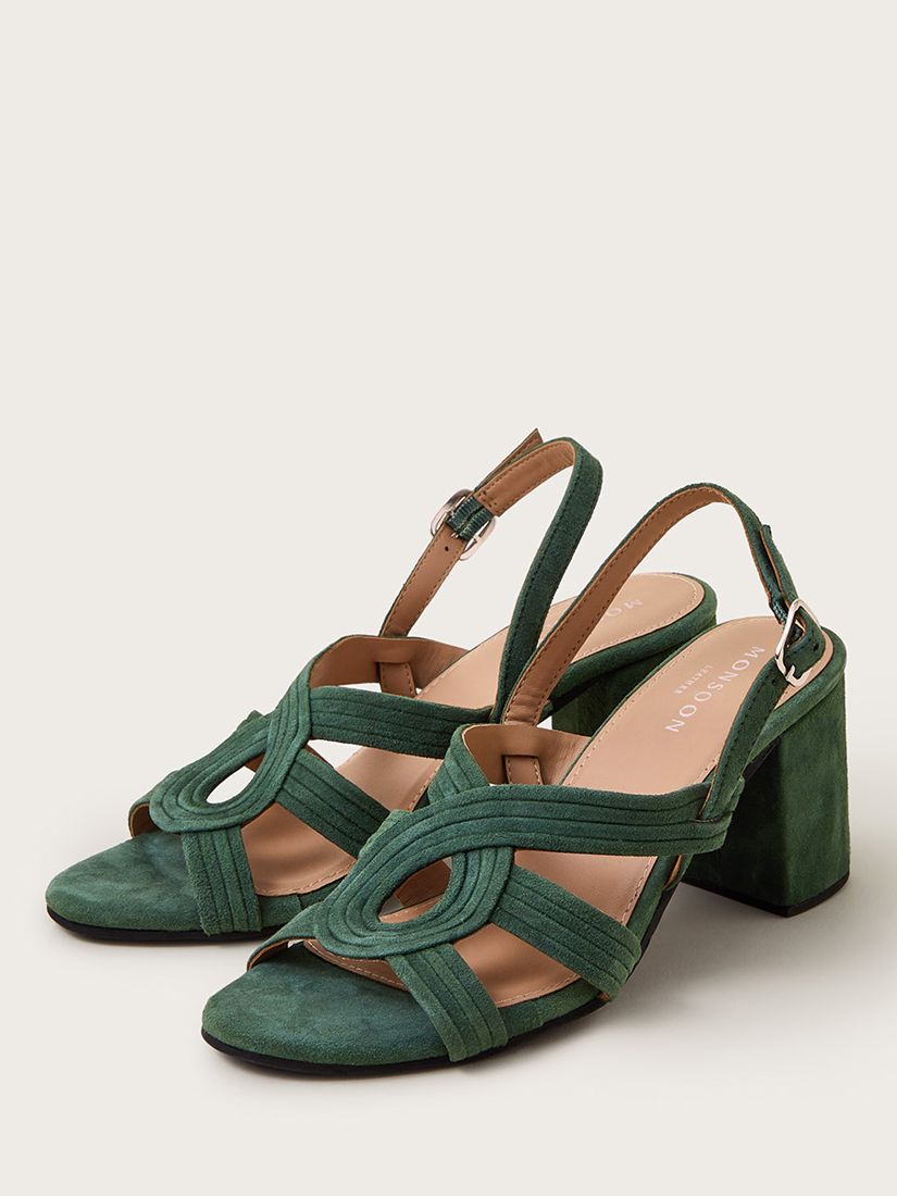 Buy Monsoon Suede Block Heel Sandals, Olive Online at johnlewis.com