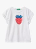 Benetton Kids' Strawberry Print Short Sleeve T-Shirt, Optical White