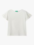 Benetton Kids' Floral Embroidered Sleeve T-Shirt