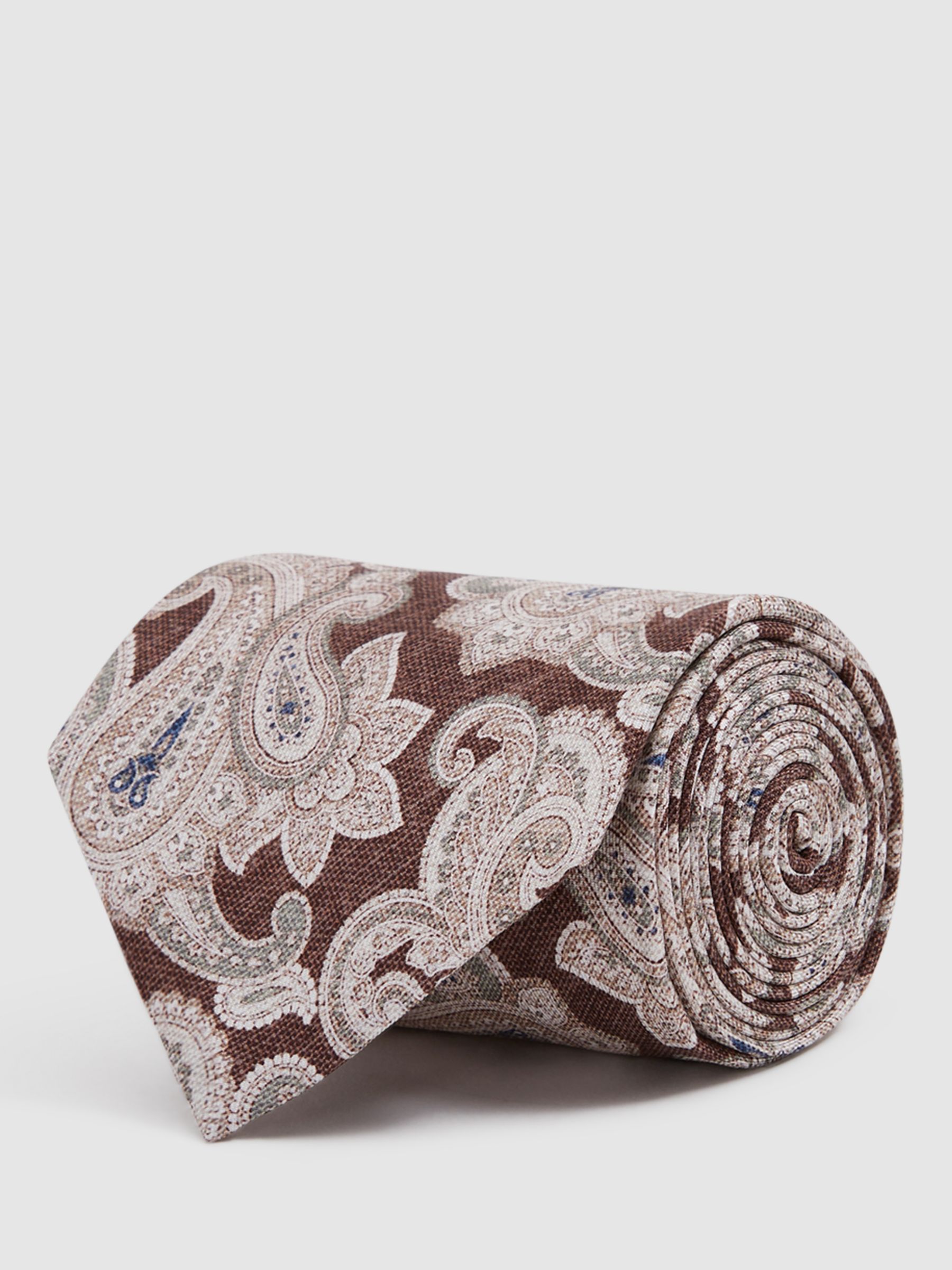 Reiss Giovanni Paisley Silk Tie, Tobacco/Oatmeal, One Size