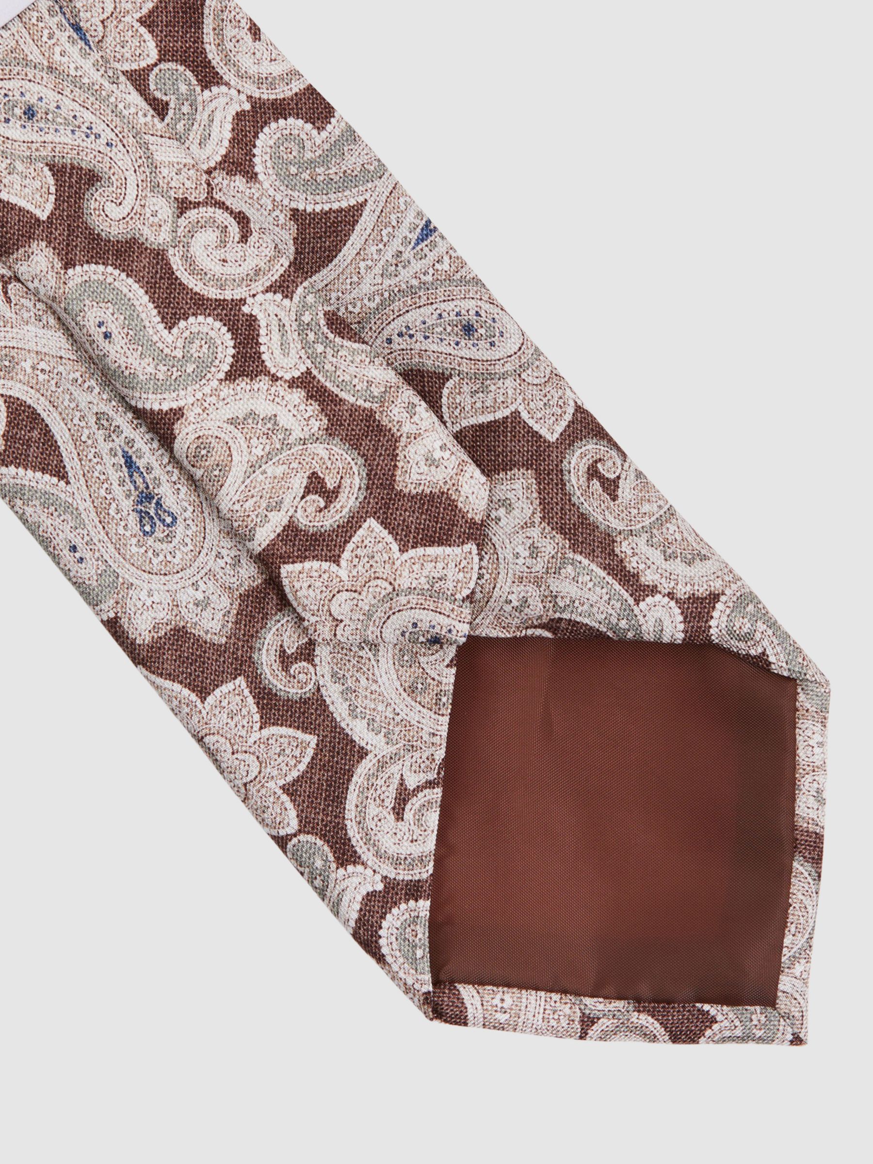 Reiss Giovanni Paisley Silk Tie, Tobacco/Oatmeal, One Size